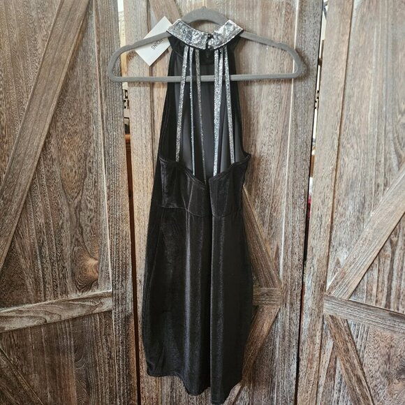 Yoins Black Sleeveless Cocktail Mini Dress‎ Size L 12 Velvet Stretch Glitter NWT - Picture 6 of 15